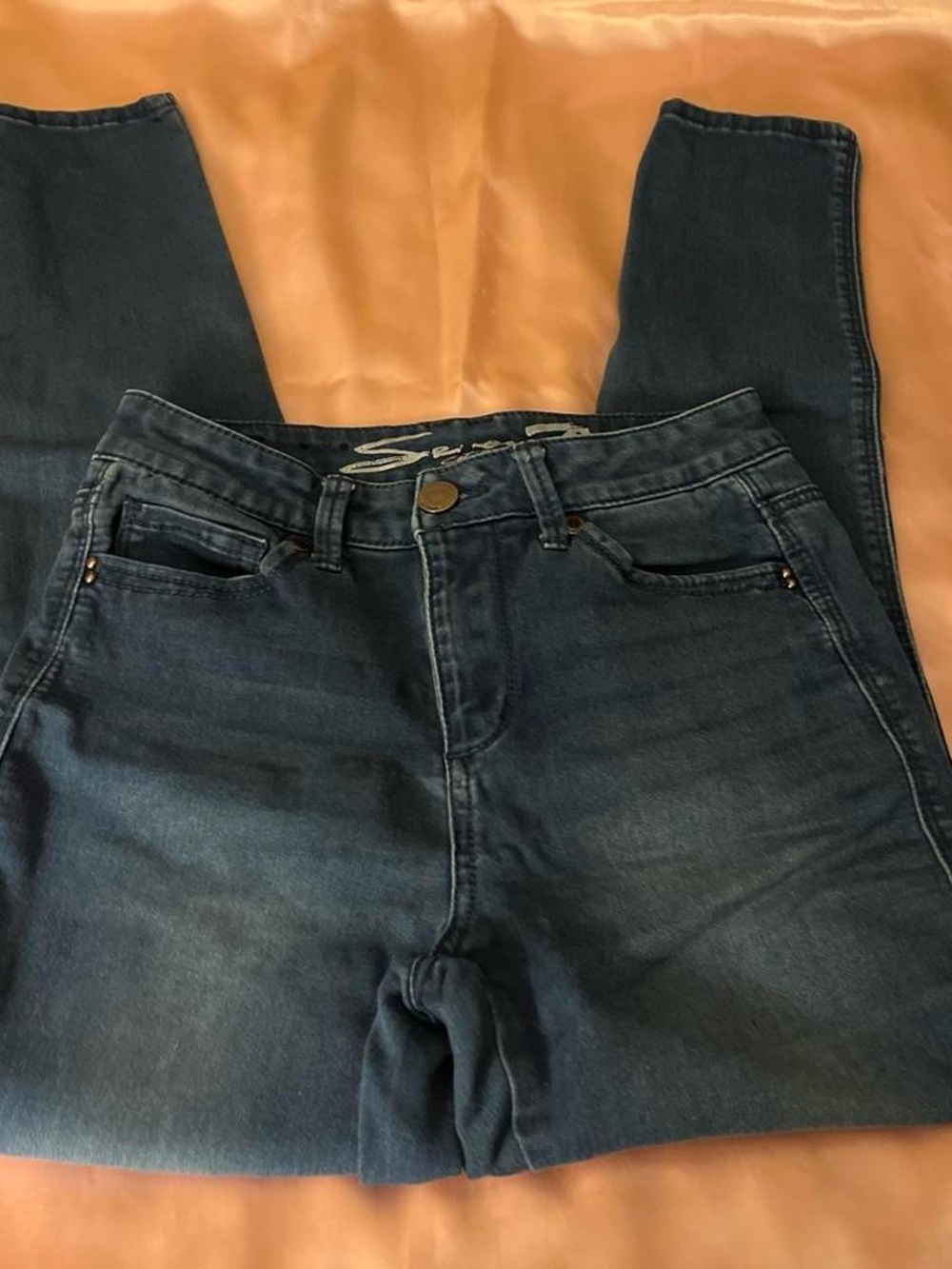 Seven7 Dark Blue Skinny Jeans - Mid Wash Stretch